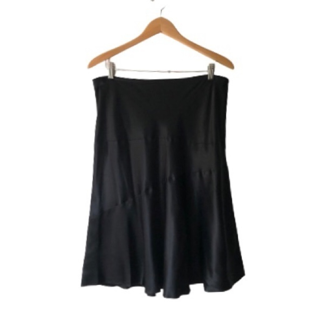 100% Silk Charmeuse Black Flowy Silky Seamed Bias Cut Mermaid Midi Skirt 14P
